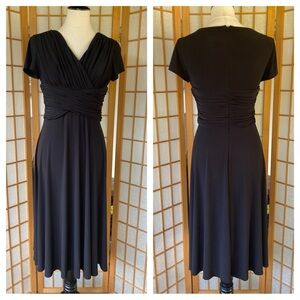 North Style Black Crossover Fit & Flare Jersey MIDI Dress SZ 4